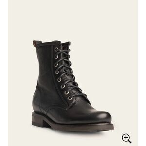 Frye Veronica Combat Black Leather Lace-Up Boots